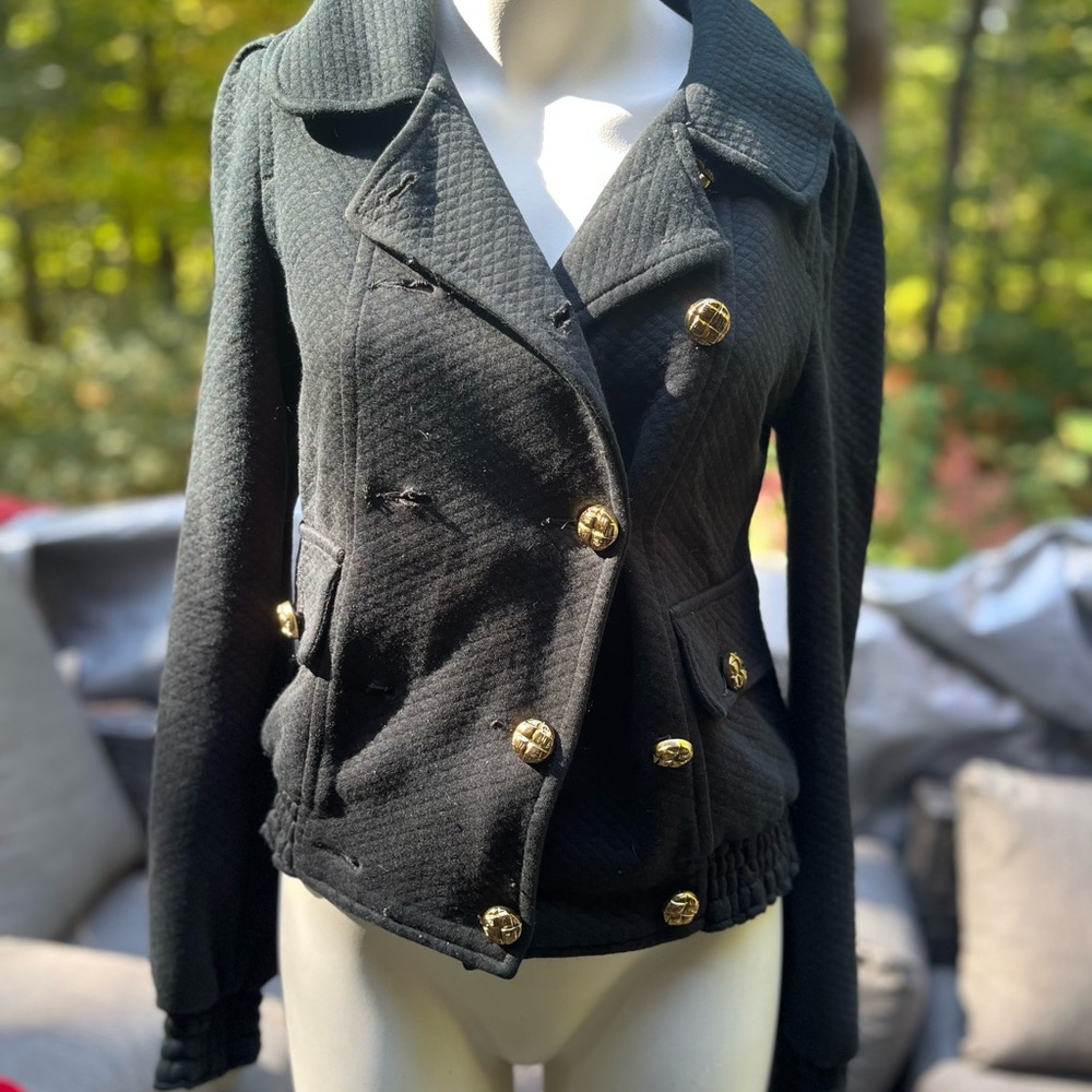 Juicy Couture Black Blazer with Gold Buttons little jogging style jacket.